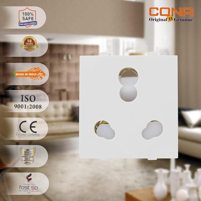CONA 9416 Status Polycarbonate 3 Pin Universal 6/16A Socket with Shutter